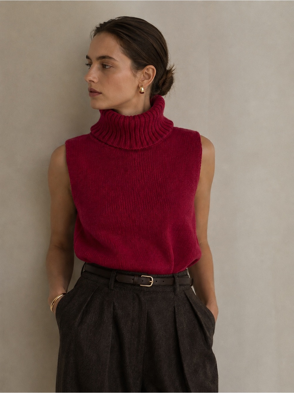 Alex Goes Wool Blend Sleeveless Turtleneck Sweater Made USA M Dark Academia